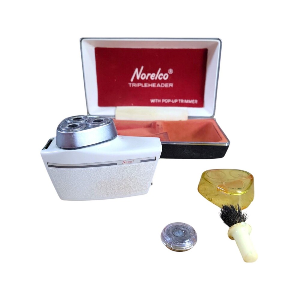 Vtg Norelco Triple Header Shaver W Pop Up Trimmer Needs New Cord